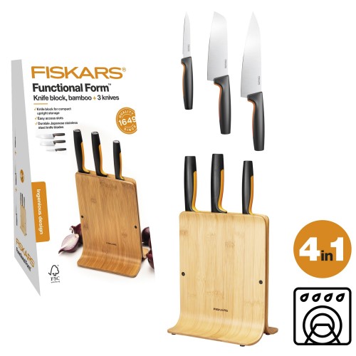 Bambusový blok s 3 nožmi FISKARS Functional Form