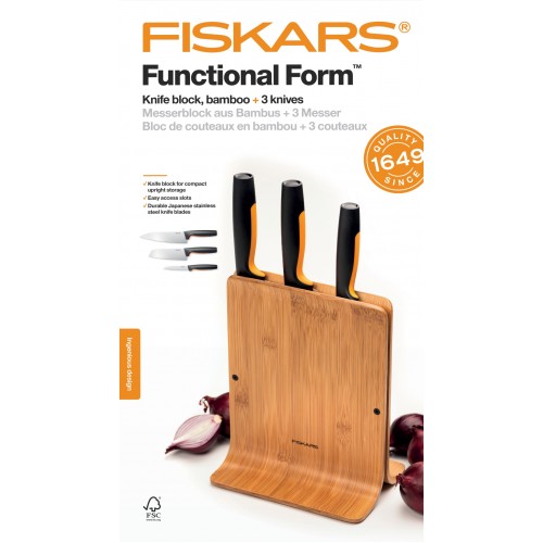 Bambusový blok s 3 nožmi FISKARS Functional Form