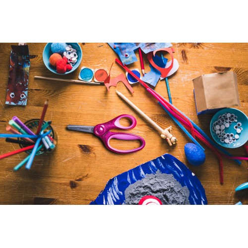 Detské nožnice so zaoblenou špičkou FISKARS, 13 cm, ružové s trblietkami