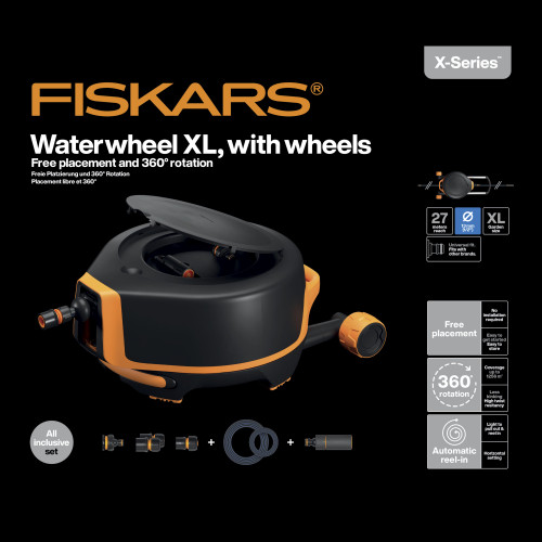 Automatický bubon s kolieskami FISKARS XL, 13 mm (1/2"), dosah 27 m